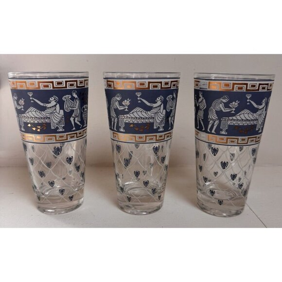 Set of 3 Cera Greek Etruscan Highball Glasses MCM 1960s Barware Vintage Cocktail - Picture 3 of 7